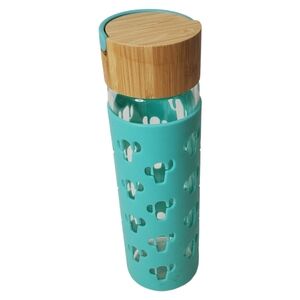 Garden Party Silicone Sleeved Glass Bottlte With Cactus Design BPA Free NEW